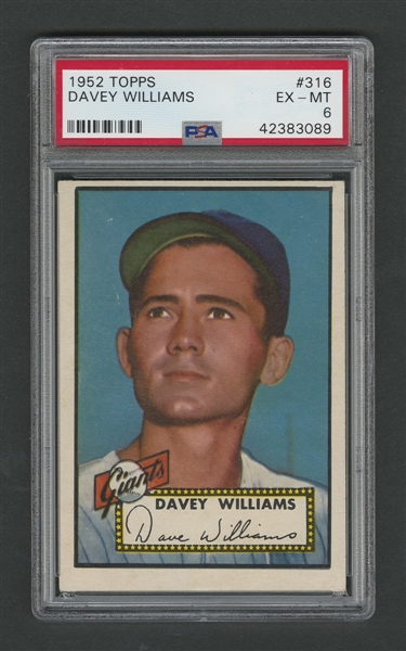 1952 Topps Baseball Card #316 Davey Williams - Graded PSA 6