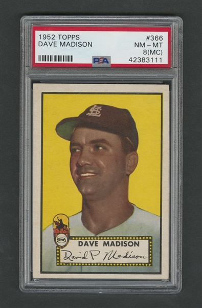 1952 Topps Baseball Card #366 Dave Madison - Graded PSA 8 (MC)
