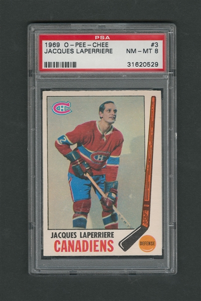 1969-70 O-Pee-Chee Hockey Card #3 Jacques Laperriere - Graded PSA 8
