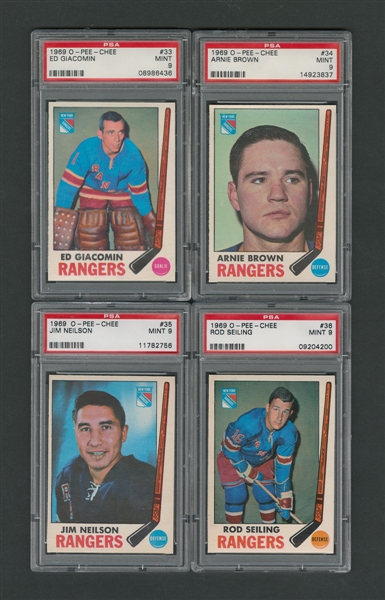 1969-70 O-Pee-Chee New York Rangers PSA-Graded Hockey Card Collection of 4 - All Graded PSA 9 - Two Highest Graded!