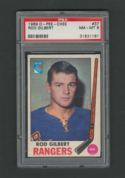 1969-70 O-Pee-Chee Hockey Card #37 HOFer Rod Gilbert - Graded PSA 8