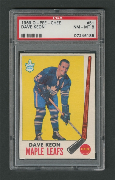 1969-70 O-Pee-Chee Hockey Card #51 HOFer Dave Keon - Graded PSA 8