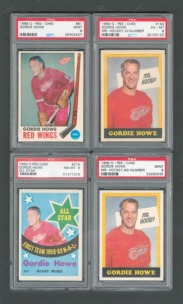 1969-70 O-Pee-Chee HOFer Gordie Howe PSA-Graded Hockey Card Collection of 4 - Including Number 193 Variation! 