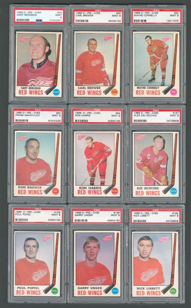 1969-70 O-Pee-Chee Detroit Red Wings PSA-Graded Hockey Card Collection of 9 - All Graded PSA 9 - One Highest Graded!