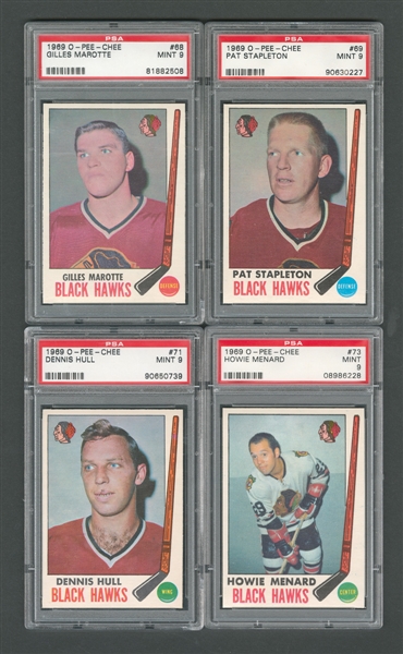 1969-70 O-Pee-Chee Chicago Blackhawks PSA-Graded Hockey Card Collection of 4 - All Graded PSA 9 - One Highest Graded!