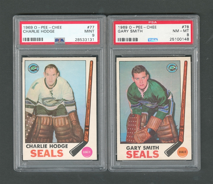 1969-70 O-Pee-Chee Oakland Seals Goalies PSA-Graded Hockey Card Collection of 2 - Hodge And Smith!