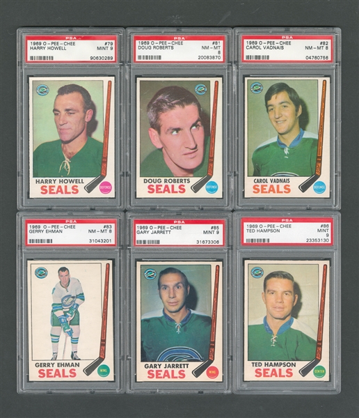 1969-70 O-Pee-Chee Oakland Seals PSA-Graded Hockey Card Collection of 6 - All Graded PSA 8 & 9