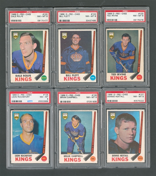 1969-70 O-Pee-Chee Los Angeles Kings PSA-Graded Hockey Card Collection of 6 - All Graded PSA 8