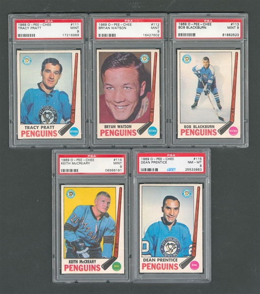 1969-70 O-Pee-Chee Pittsburgh Penguins PSA-Graded Hockey Card Collection of 5 - Most Graded PSA 9