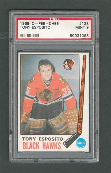 1969-70 O-Pee-Chee Hockey Card #138 HOFer Tony Esposito RC - Graded PSA 9
