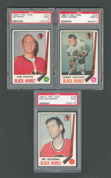 1969-70 O-Pee-Chee Chicago Blackhawks PSA-Graded Hockey Card Collection of 3 - All Graded PSA 9 - One Highest Graded!