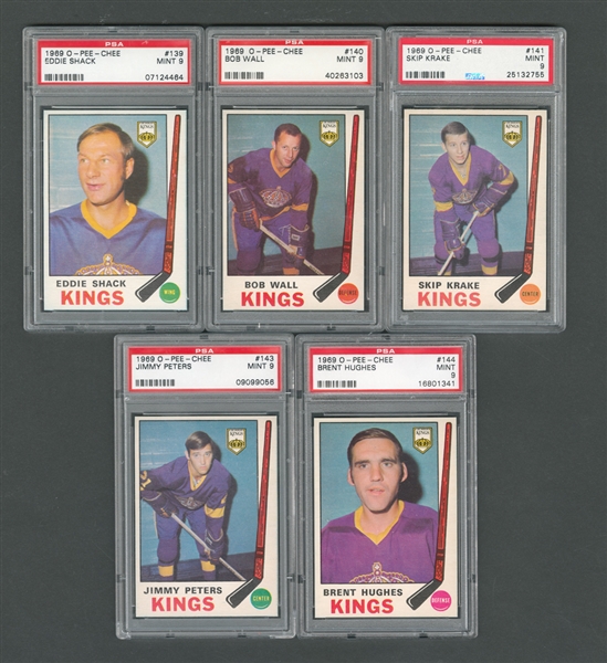 1969-70 O-Pee-Chee Los Angeles Kings PSA-Graded Hockey Card Collection of 5 - All Graded PSA 9 - Two Highest Graded!