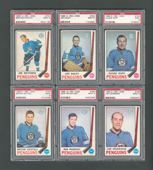 1969-70 O-Pee-Chee Pittsburgh Penguins PSA-Graded Hockey Card Collection of 6 - All Graded PSA 9