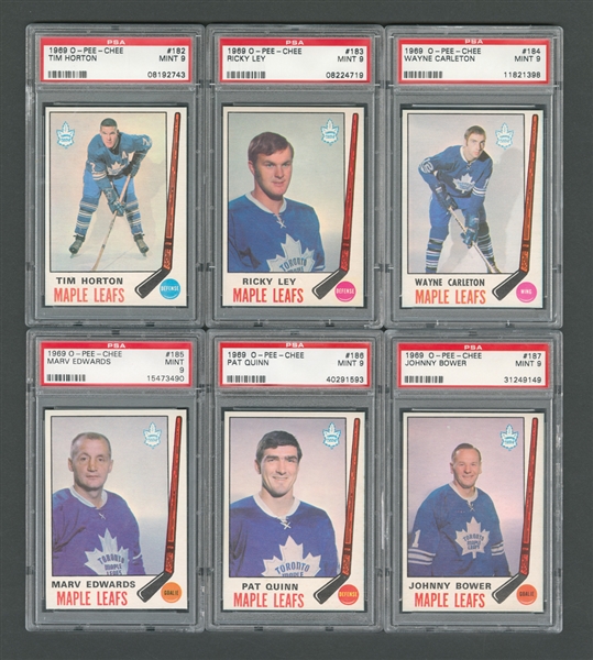 1969-70 O-Pee-Chee Toronto Maple Leafs PSA-Graded Hockey Card Collection of 6 - All Graded PSA 9 - Two Highest Graded!