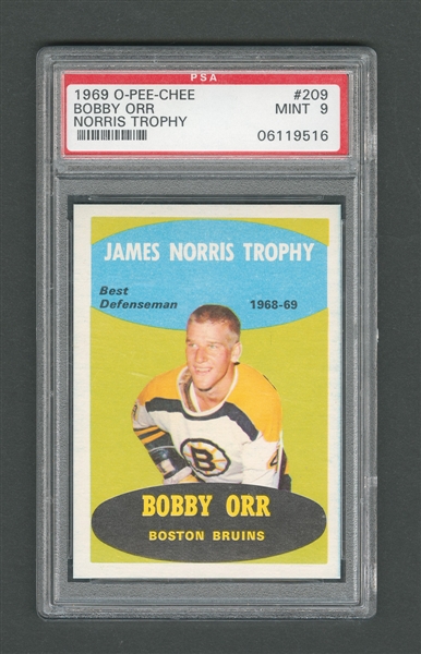 1969-70 O-Pee-Chee Hockey Card #209 HOFer Bobby Orr Norris Trophy - Graded PSA 9