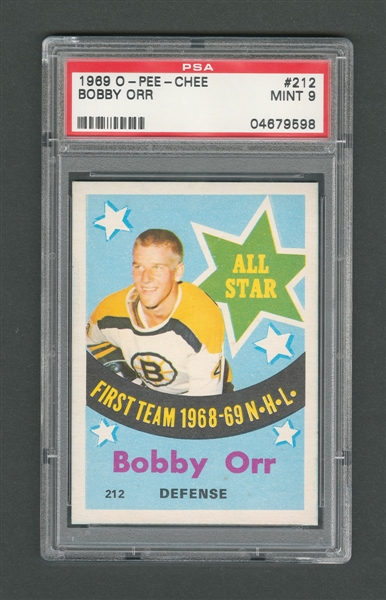 1969-70 O-Pee-Chee Hockey Card #212 HOFer Bobby Orr All-Star - Graded PSA 9