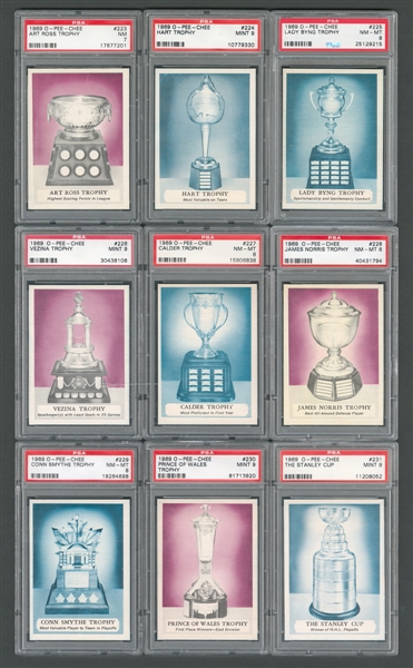 1969-70 O-Pee-Chee NHL Trophies PSA-Graded Hockey Card Collection of 9 - One Highest Graded!