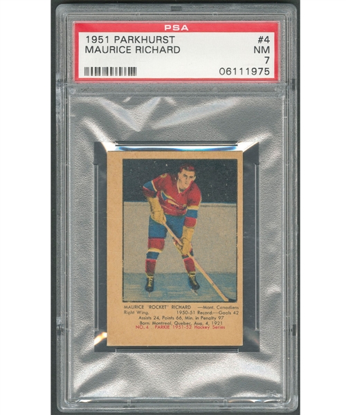 1951-52 Parkhurst Hockey Card #4 HOFer Maurice Richard RC - Graded PSA 7
