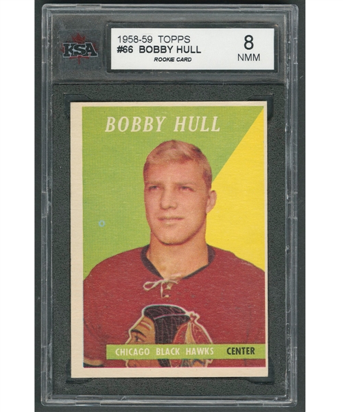 1958-59 Topps Hockey Card #66 HOFer Bobby Hull RC - Graded KSA 8