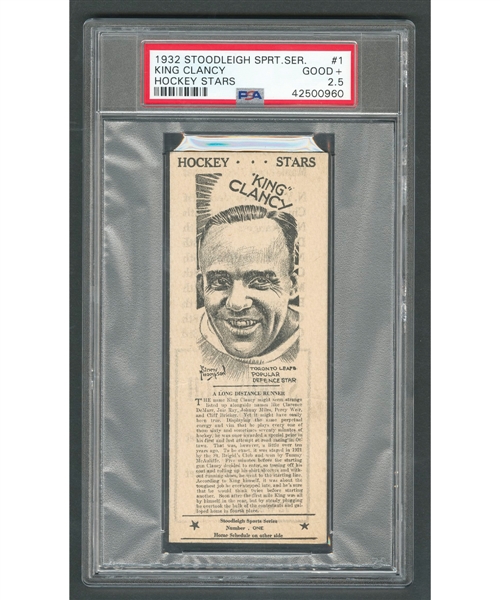 1932-33 Stoodleigh Sports Series "Hockey Stars" Card #1 HOFer King Clancy - Graded PSA 2.5