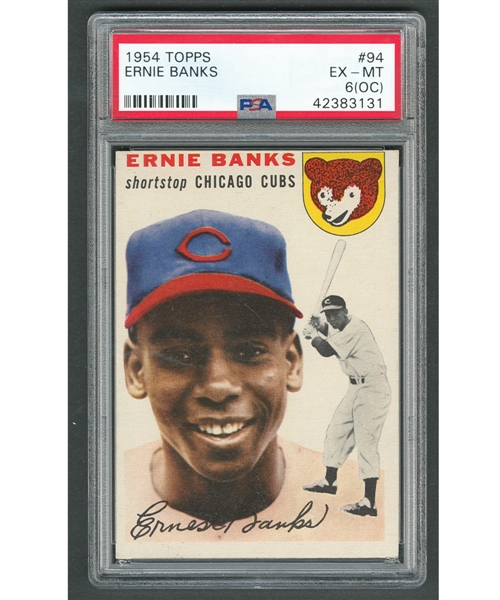 1954 Topps Baseball Card #94 HOFer Ernie Banks RC - Graded PSA 6 (OC)