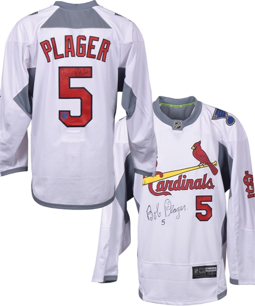 Bob Plager Signed St. Louis Cardinals / St. Louis Blues Themed Jersey with St. Louis Blues 14 Fund COA