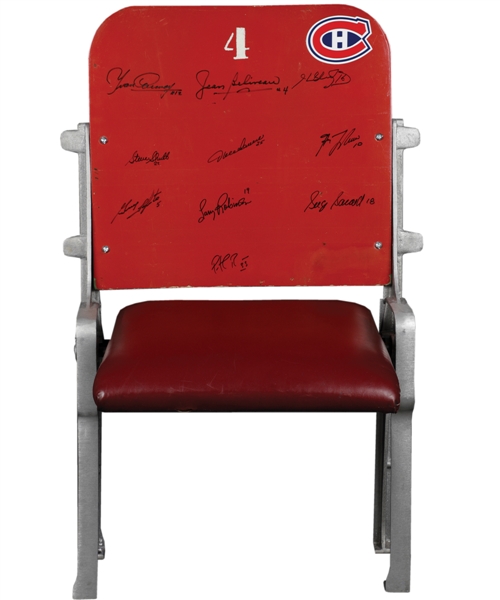 Montreal Forum Single #4 Seat Signed by 10 HOFers Including Jean Beliveau, Guy Lafleur and Patrick Roy 