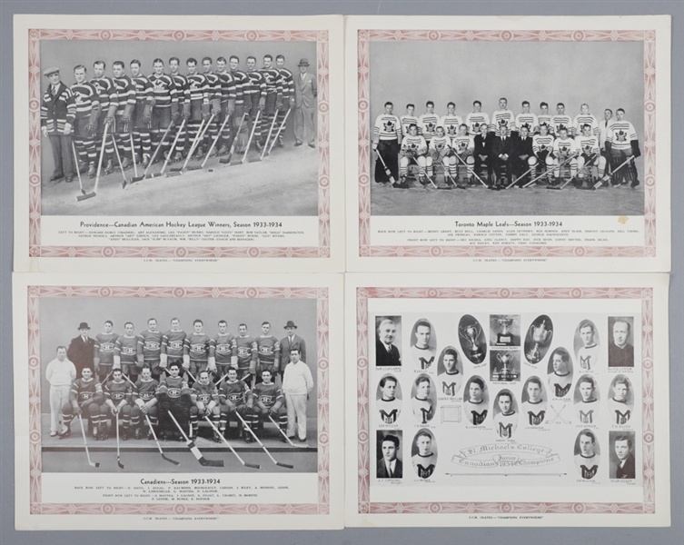 1933-34 CCM Team Picture Brown Border Complete Set of 12 Plus Foster Hewitt Ad