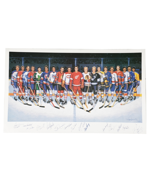 500-Goal Scorers Limited-Edition Lithograph #729/1000 Autographed by 16 with Richard, Howe, Beliveau and Others (22 ½” x 37 ½”) 