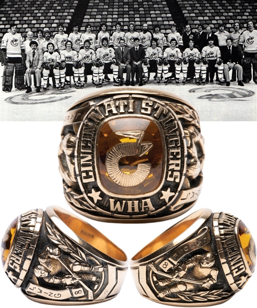 Claude Laroses 1975-76 WHA Cincinnati Stingers 10K Gold Team Ring