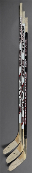 Jason Spezzas 2000s Ottawa Senators Sher-Wood Game-Used Sticks (3 - All Different Models) Plus Mid-2010s Sher-Wood Dallas Stars Game Gloves