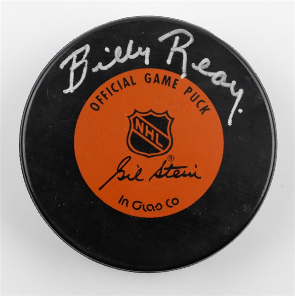 Billy Reay Signed 1993 Stanley Cup Centennial Game Puck - JSA Authenticated