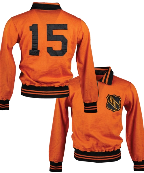 Circa 1953 National Hockey League #15 Orange Referee Wool Jersey with LOA - Scarce Style!