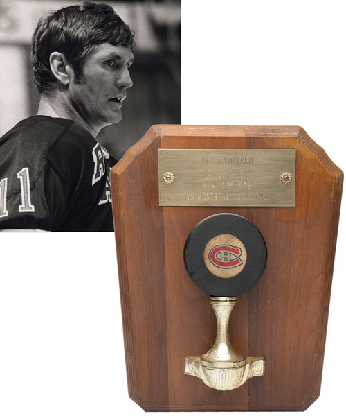 Vic Hadfields New York Rangers March 25th 1972 "100th Point of Season" Milestone Puck with His Signed LOA (9” x 11”)