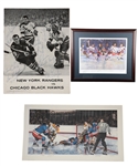 Vic Hadfields New York Rangers 1963-64 Team-Signed Program Plus Multi-Signed Lithographs (4) with His Signed LOA