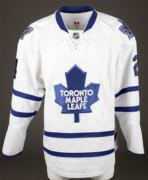 Peter Hollands 2013-14 Toronto Maple Leafs Game-Worn Away Jersey with Team COA - Photo-Matched!