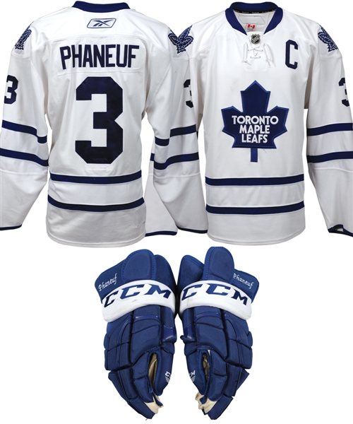 Dion Phaneufs 2010-11 Toronto Maple Leafs Game-Worn Captains Jersey with Team COA Plus 2010s Game-Used Gloves