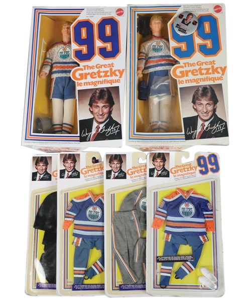 Wayne Gretzky 1983 Edmonton Oilers Mattel Dolls (3) and Outfits (4) in Their Original Packaging