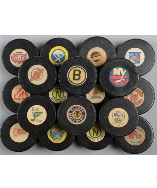 Late-1960s/Early-1990s Converse, Viceroy and Other Maker NHL, WHL, AHL and OHA Game Puck Collection of 90