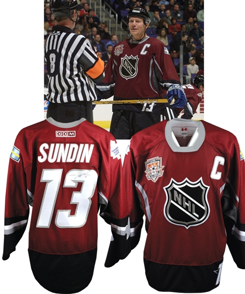 Mats Sundins 2002 NHL All-Star Game World Team Signed Game-Worn Captains Jersey