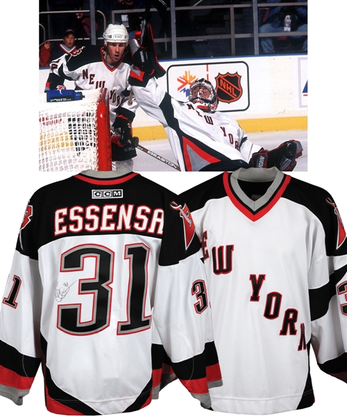 Bob Essensas October 7th 2001 Buffalo Sabres "New York" Signed Game-Worn Jersey for Twin Towers Fund with Team LOA - One Game Style "New York" Jersey!