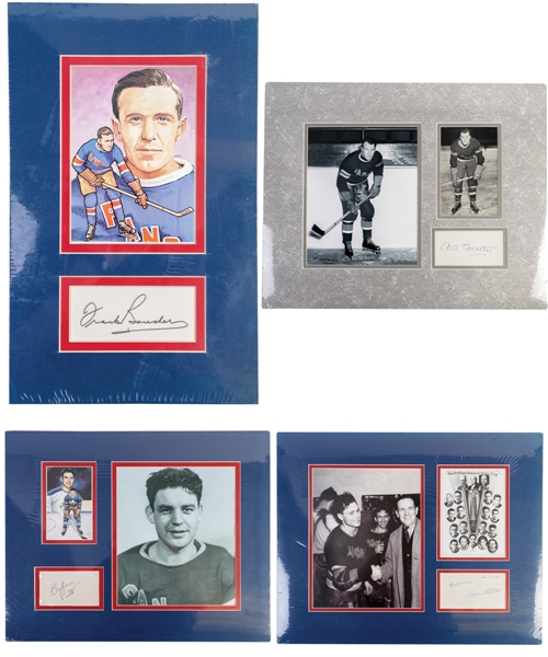 Deceased HOFers Frank Boucher, Art Coulter (2), Bryan Hextall and Babe Pratt Signed New York Rangers Matted Displays