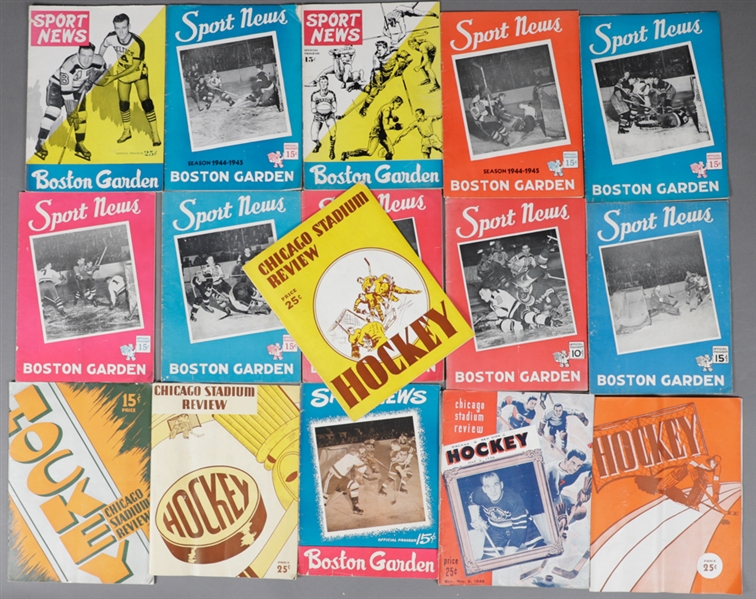 Boston Garden and Chicago Stadium 1940s Hockey Program Collection of 16 - Most for Bruins and Black Hawks Games