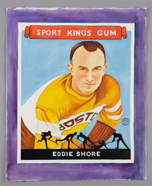 Eddie Shore Boston Bruins 1933-34 Goudey Sport Kings Hockey Card Painting (18" x 22")