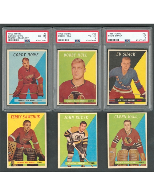 1958-59 Topps Hockey Complete 66-Card Set with PSA-Graded Bobby Hull RC (VG-EX 4)