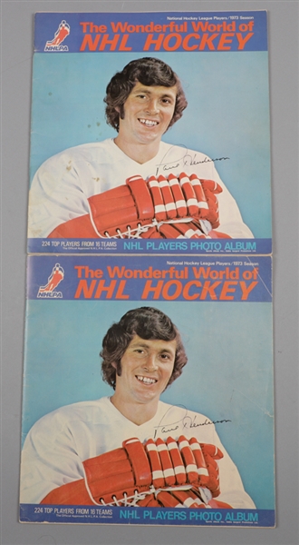 1972-73 Eddie Sargent Complete Hockey Stamp Set in Panels (224 Stamps Total), Complete 224-Stamp Set in Album, Extra Album and Series #1 to #8 Uncut Stamp Sheet