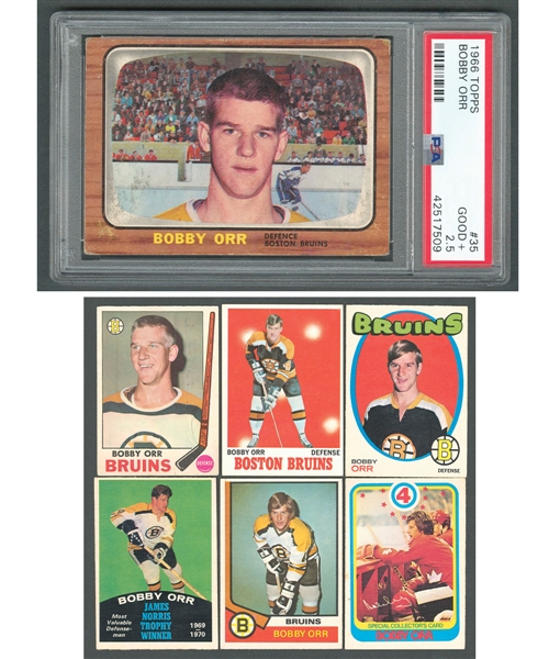 1966-67 Topps Hockey #35 HOFer Bobby Orr RC Card (Graded PSA 2.5) Plus 1960s and 1970s O-Pee-Chee and Topps Hockey Cards (20)