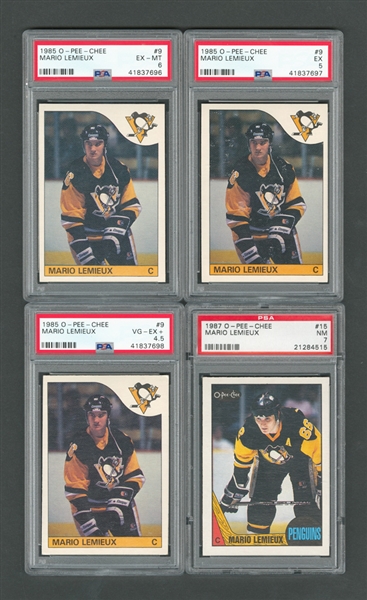 1985-86 O-Pee-Chee Hockey #9 HOFer Mario Lemieux RC PSA-Graded Cards (3) Plus PSA-Graded 1987-88 Card