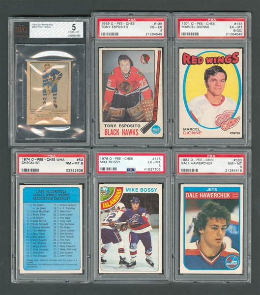 1951-85 Parkhurst, O-Pee-Chee and Topps Graded Hockey Card Collection of 45 with Numerous Rookie Cards Including HOFers Flaman, T. Esposito, Dionne (3) and Bossy