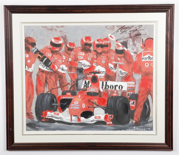 Ferrari Formula One Racing Legend Michael Schumacher 2006 Framed Enhanced Print on Canvas by John Arcaro (27" x 31")
